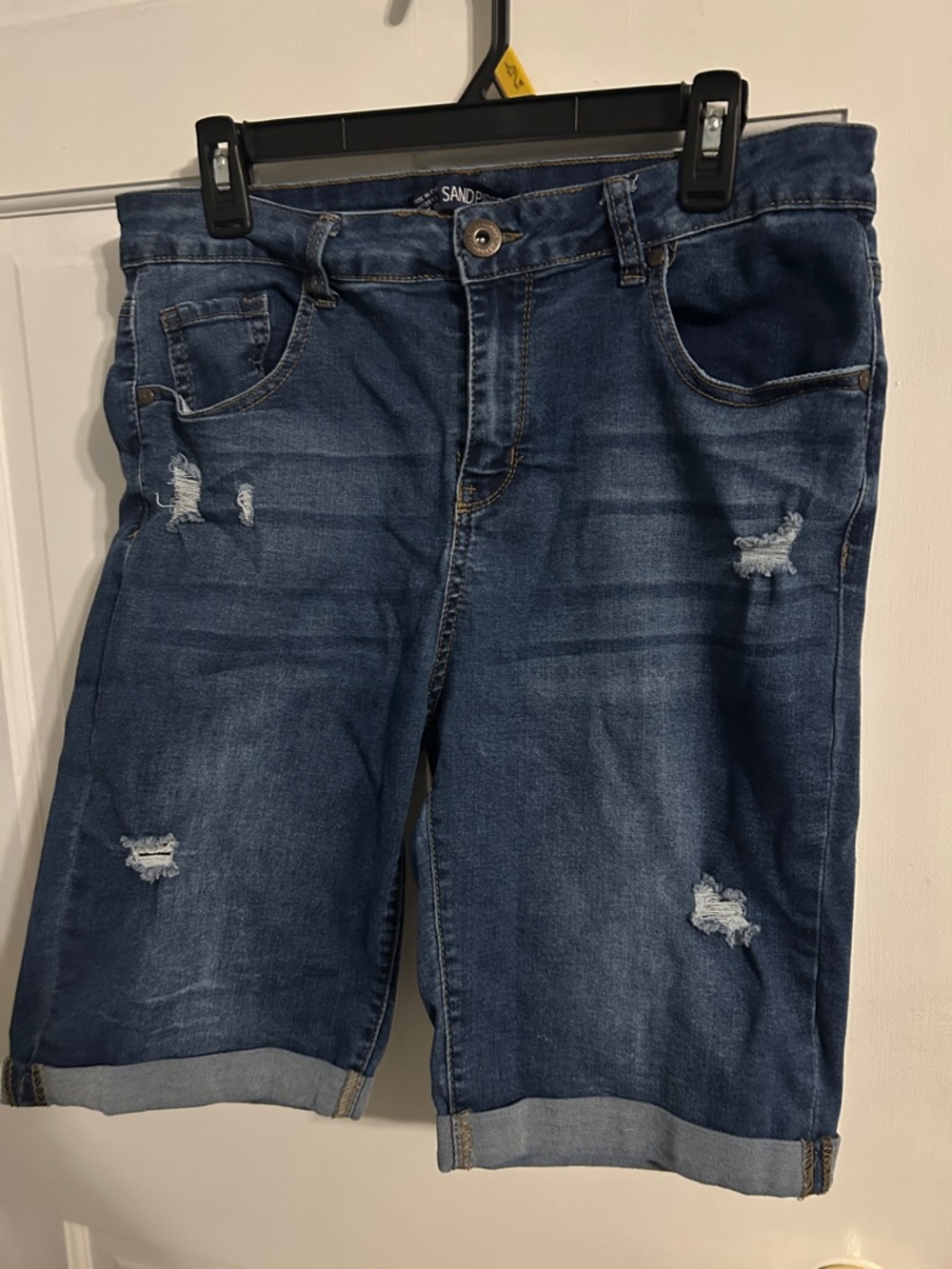Sandpiper Women's Dark Blue Distressed Denim Bermuda Shorts